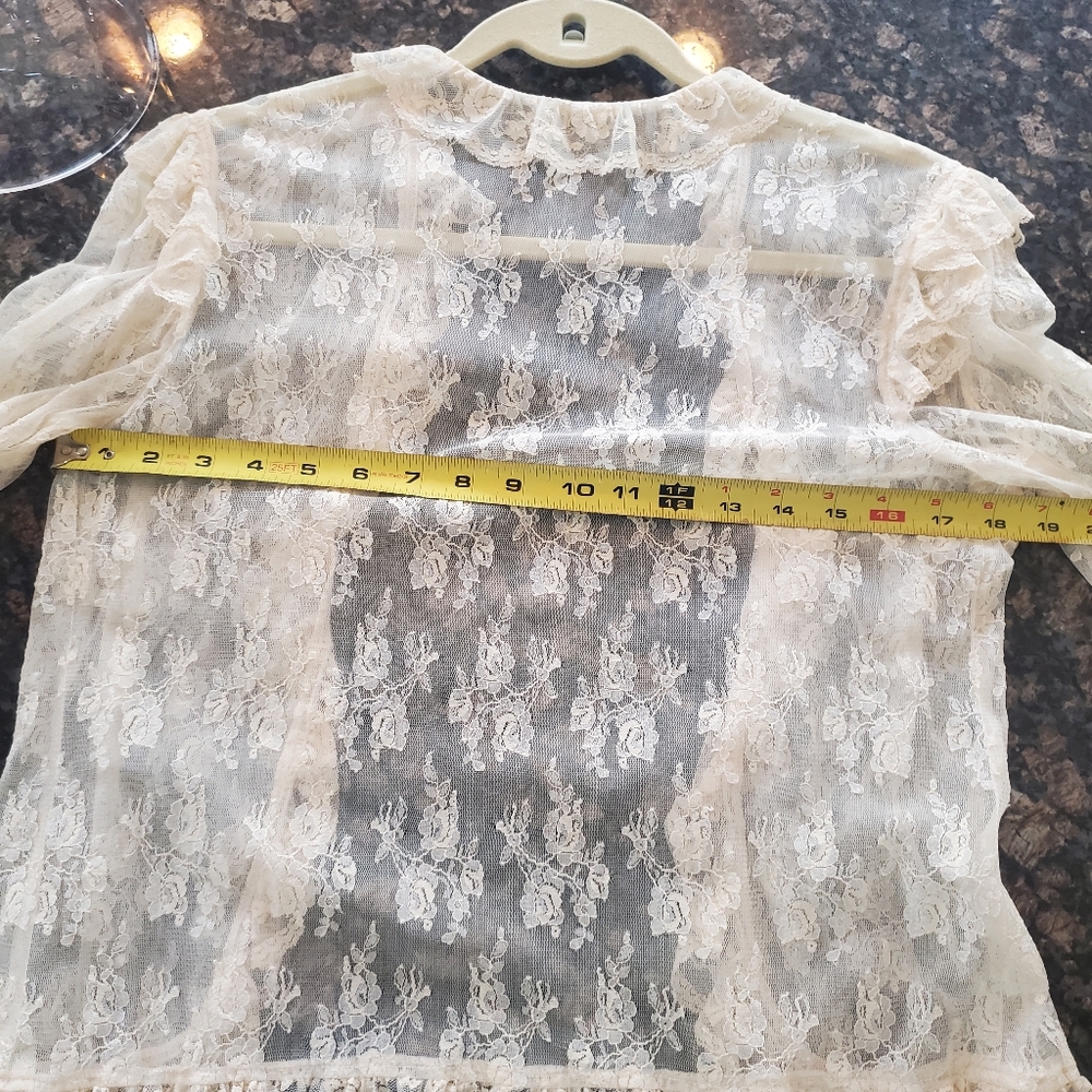 Sheer Lace Ruffle Open-Front Cardigan - Cream - Picture 7 of 7